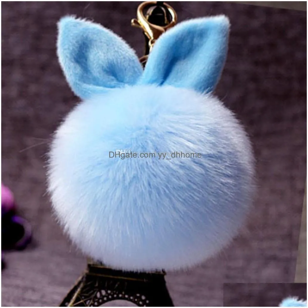 fashion bunny ear keychain pompom rabbit women lovely animal key chain woman bag charms backpack wallet fur keyring toys