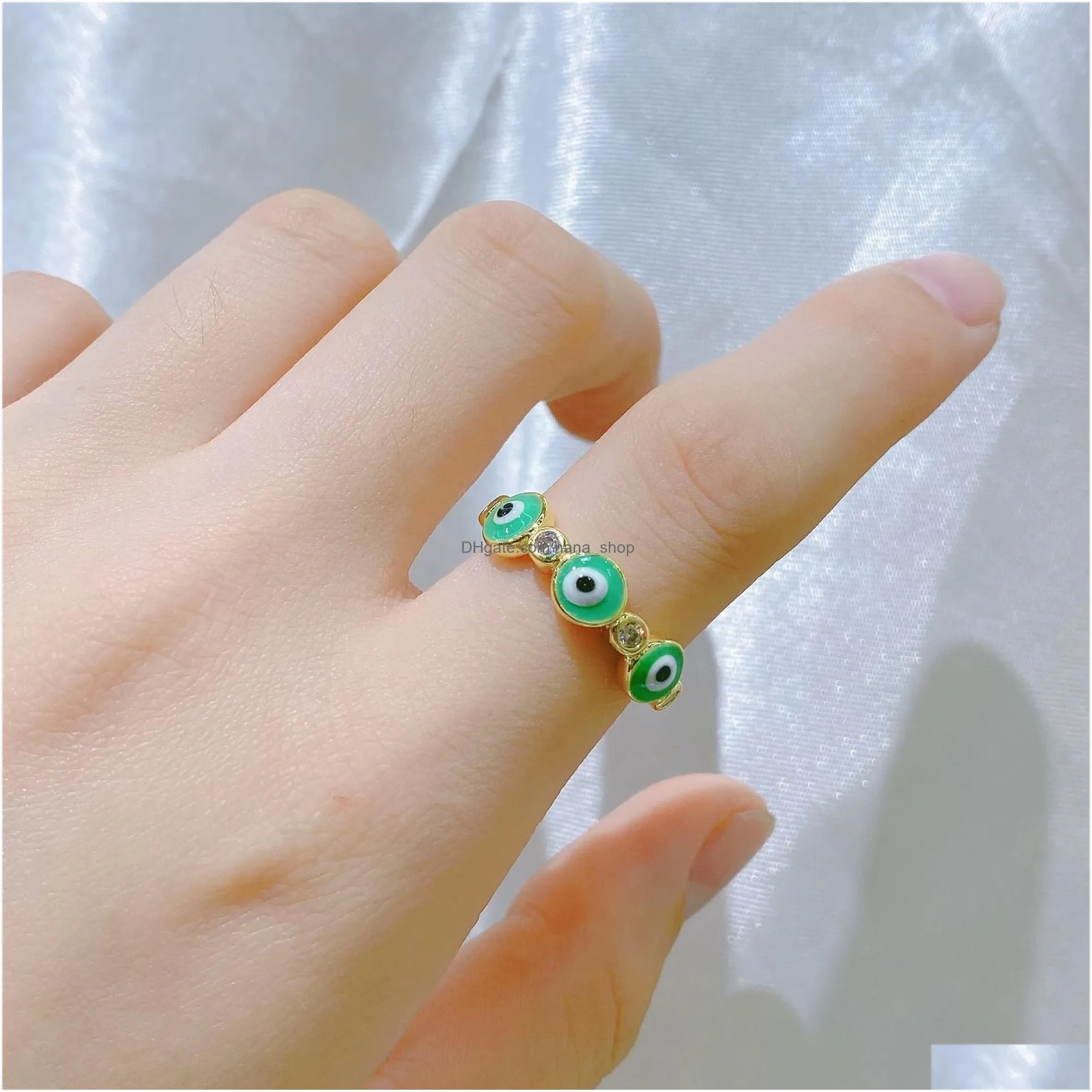 fashion jewelry enamel evil eye band rings for women blue eyes opening adjustable ring