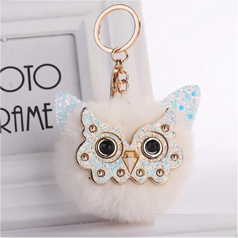 lovely pompom keychain jewelry 10 styles animal owl keyring creative rabbit fur ball kerfobs women key holder bag pendant gifts