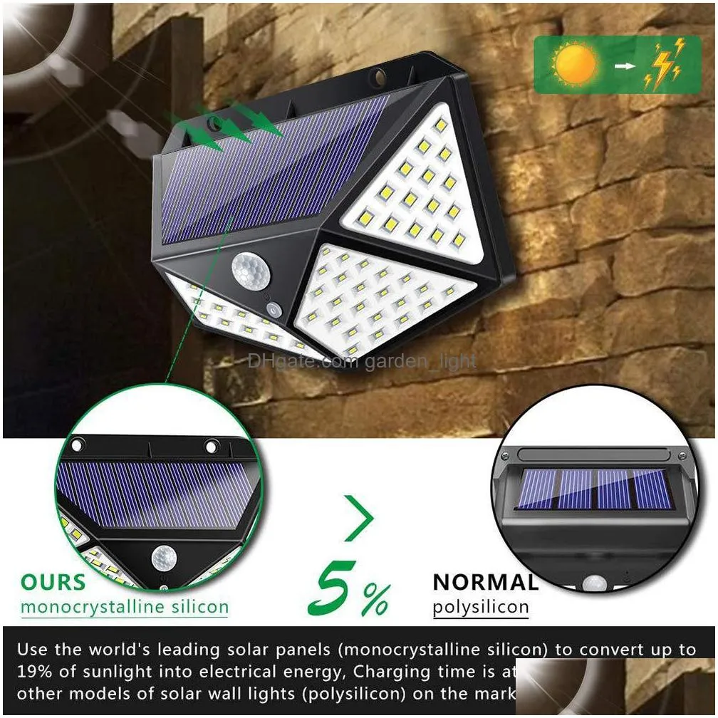 2200mah outdoor 100 led solar wall light update pir motion sensor light waterproof solar light security lamp for yard stairs garage