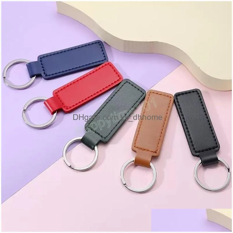 creative pu leather keychain metal keyring car keychains pendant personalise gift key chain 8 colors