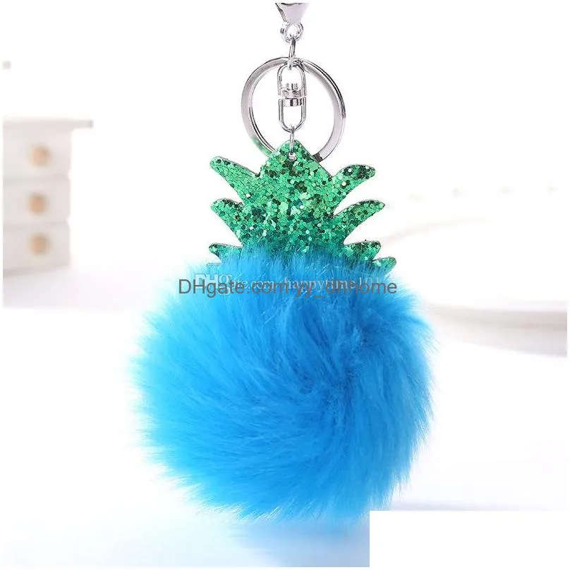 pompom fluffy keychain faux fur ball christmas tree keychains pineapple key ring keyrings handbag pendant gift 16 styles