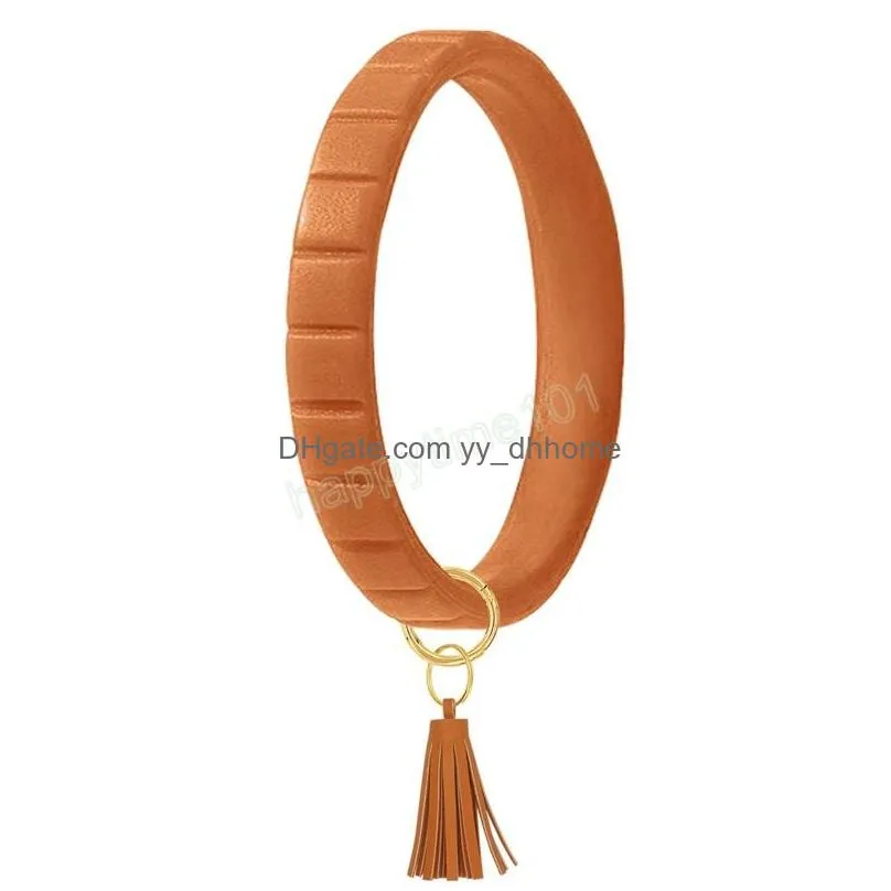 silicone keychain bangle tassel bracelets keyring party o shaped wristlet bracelet circle charm key ring holder wristbands chain jewelry outdoor for