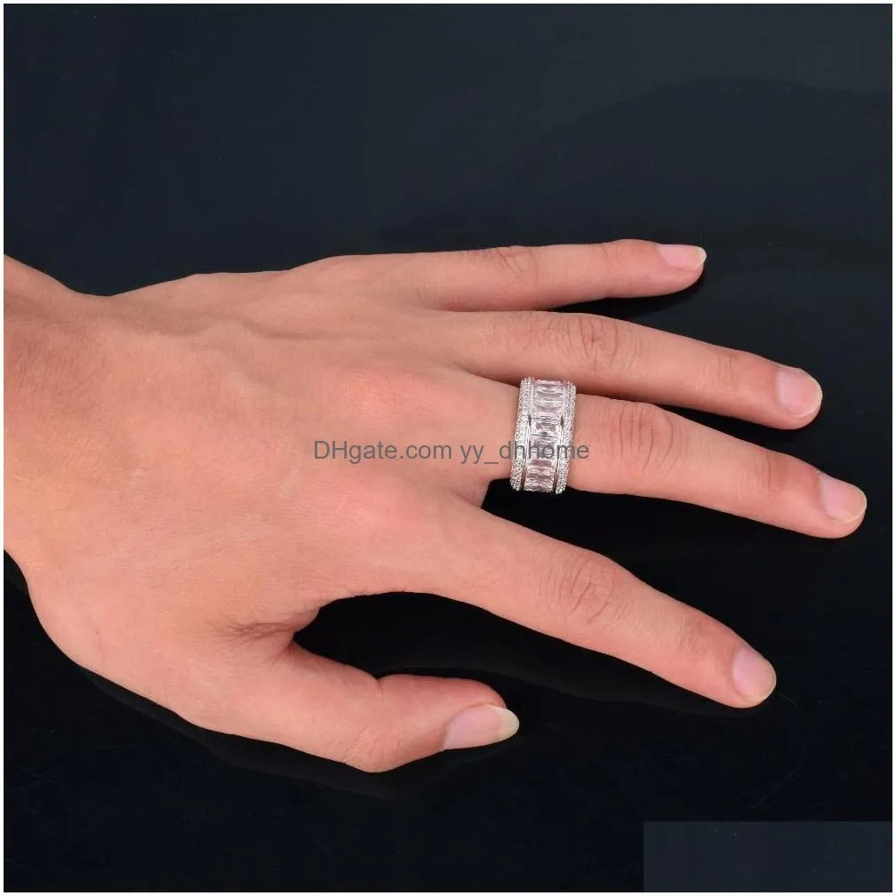 size 712 ice out hip hop cz baguette rings jewellery gold sliver micro paved ring for man women gift