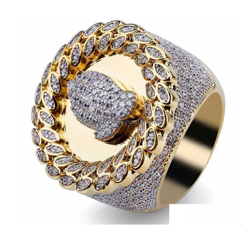 iced out christian prayer sign ring for men women luxury designer bling diamond flash ring gold silver copper zircon couple lover ring