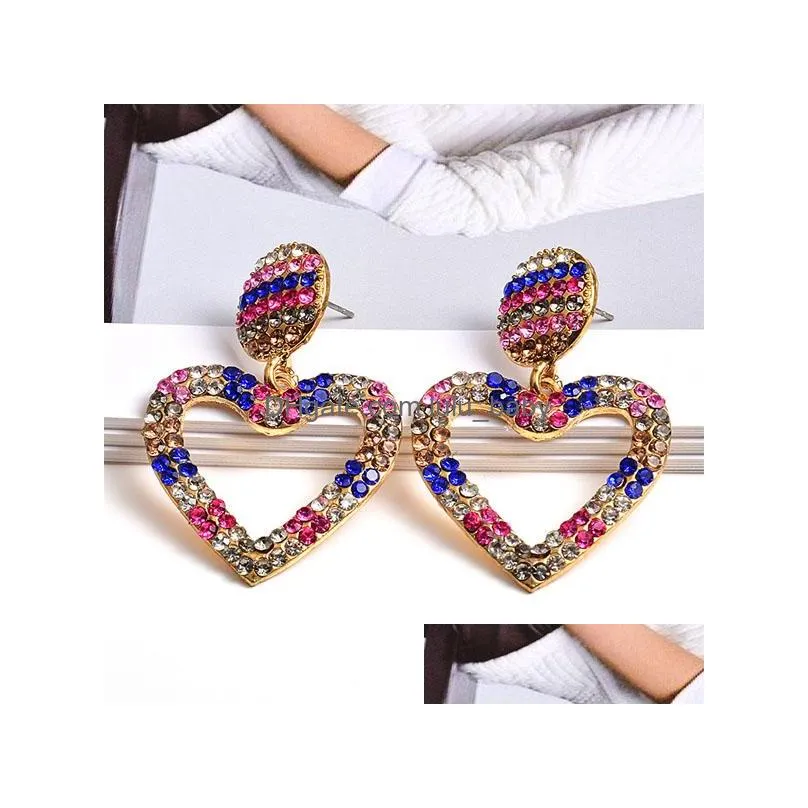 fashion jewelry peach heart diamond earrings colorful rhinstone dangle stud earrings