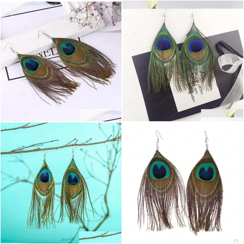 vintage peacock dangle earring for women female bohemian summer ethnic tassel long feather earrings boho holiday ear jewelry oorbellen