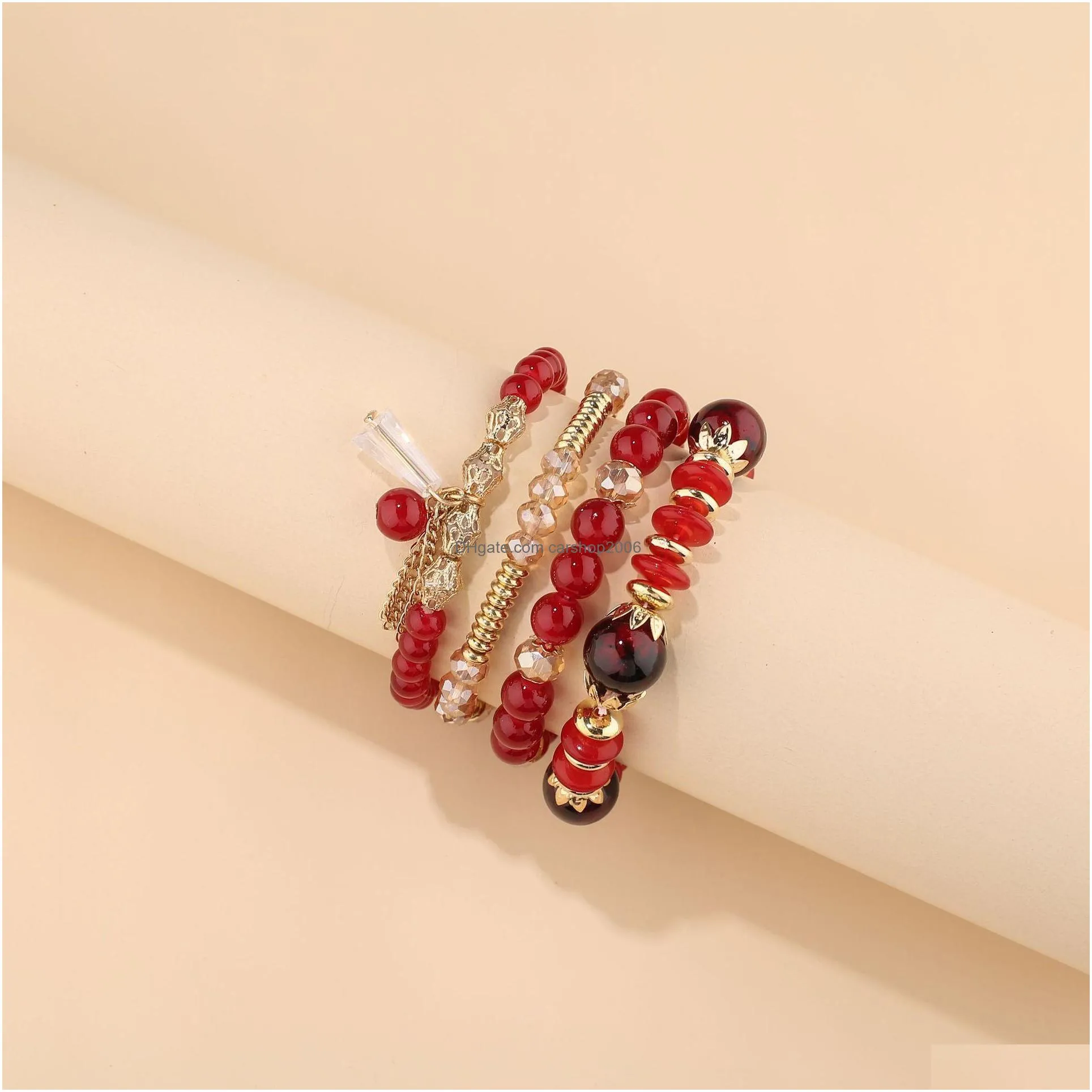 bohemian fashion jewelry colorful strands beaded bracelet handmade multi layer glass beads charms chain bracelets 4pcs/set