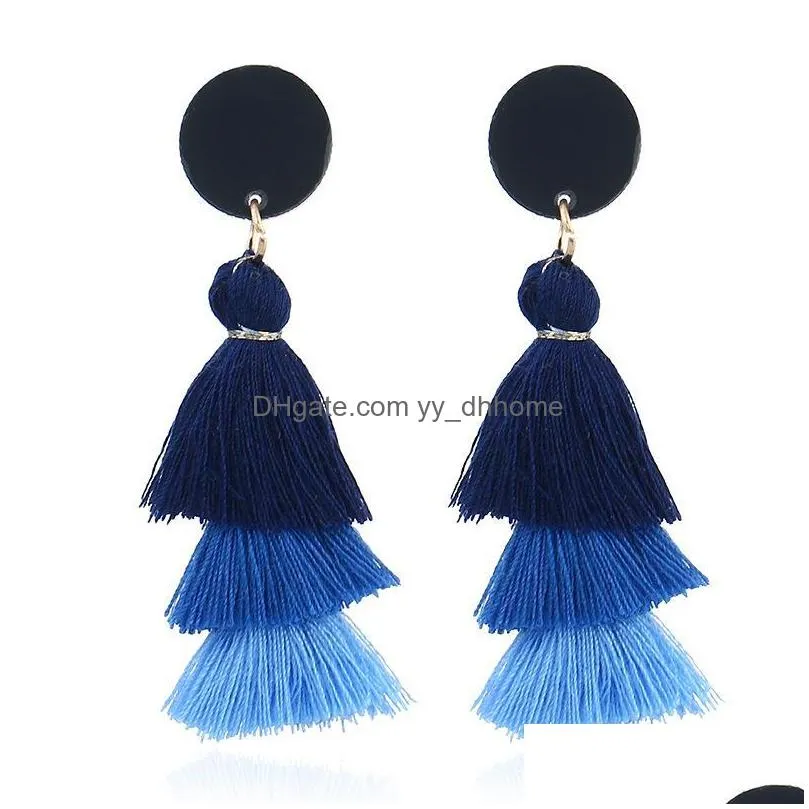 multicolor layered tassel dangle earrings tiered thread handmade bohemian statement earrings for party wedding christmas jewelry gifts
