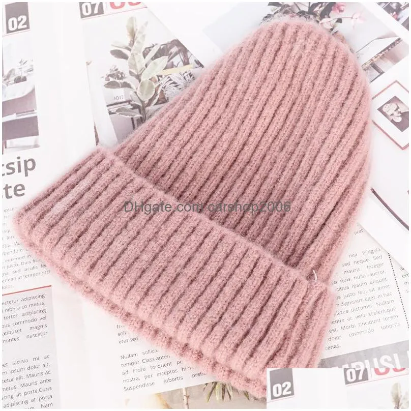 autumn winter women knitted hat candy color warm beanie wool ball caps knitting hats