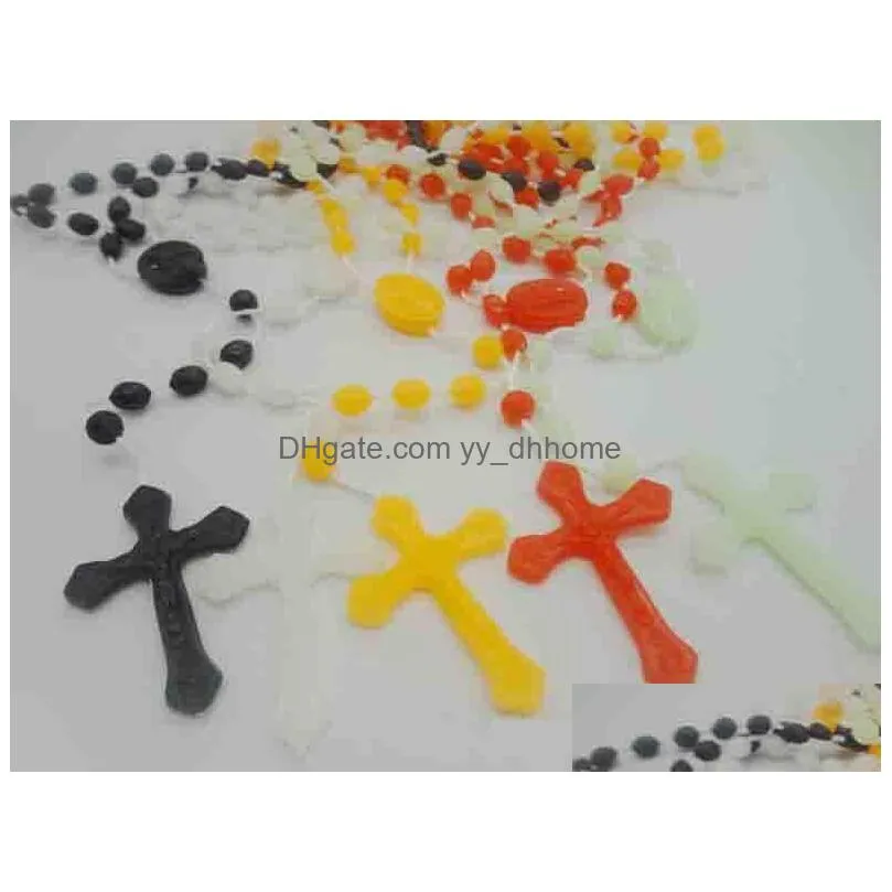 catholic rosary necklace plastic rosary religious jewelry jesus cross crucifix pendant necklaces night lumious necklace drop 