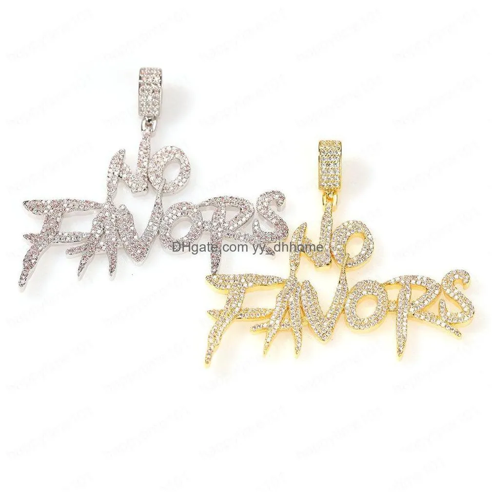 no favors letters pendant necklace 18k copper ice out zircon pendent necklace hip hop jewelry for couples