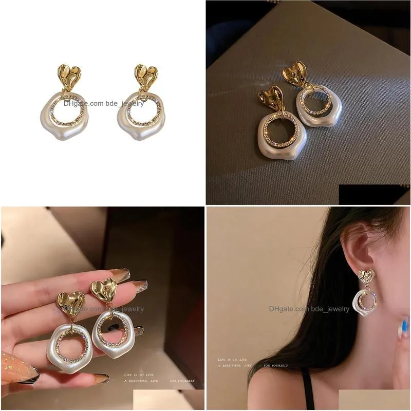 fashion jewelry s925 silver post irregular faux pearl hoop geometric dangle earrings rhinestone heart stud earrings