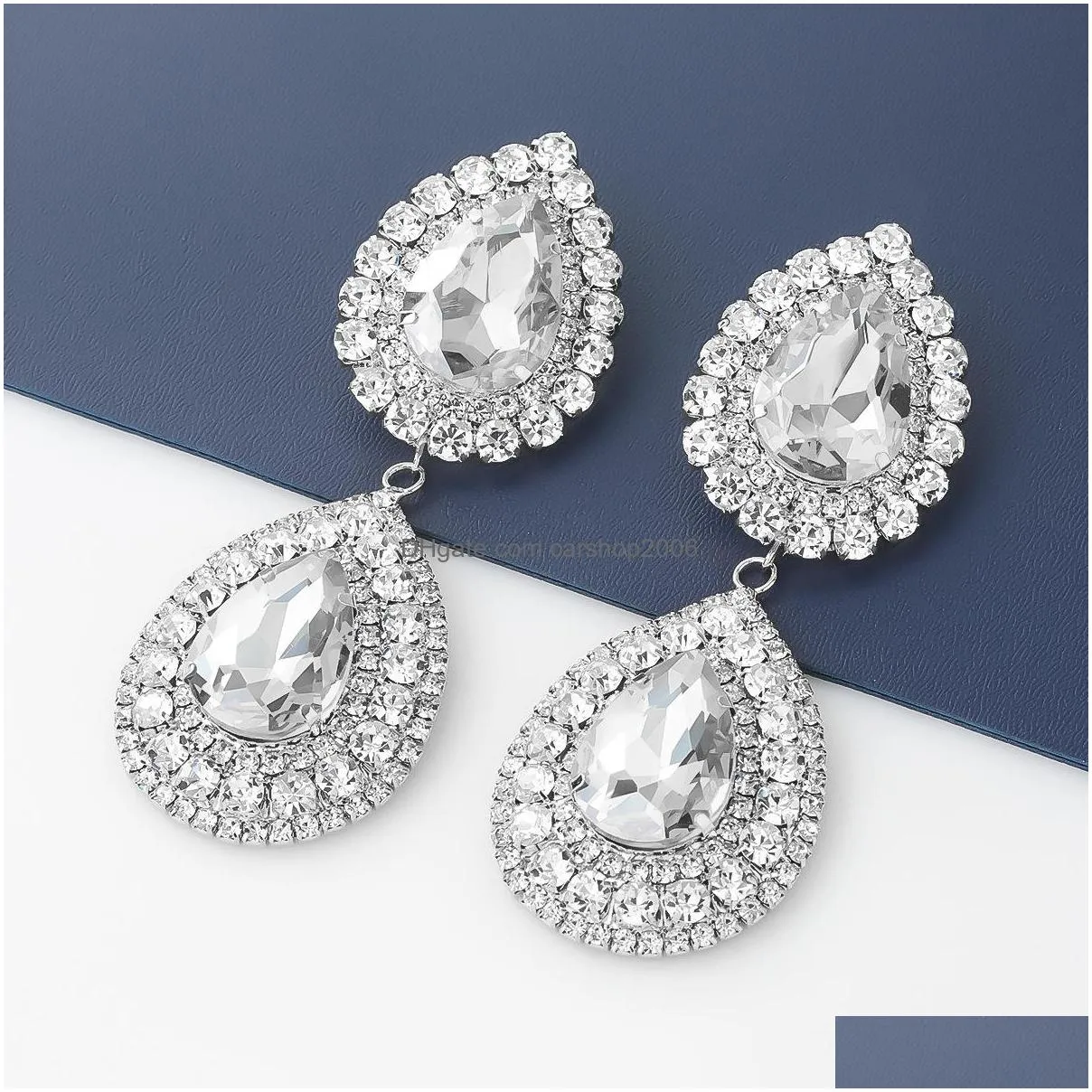 fashion jewelry exaggerated dangle multilayer drop shaped alloy diamond rhinstone earrings