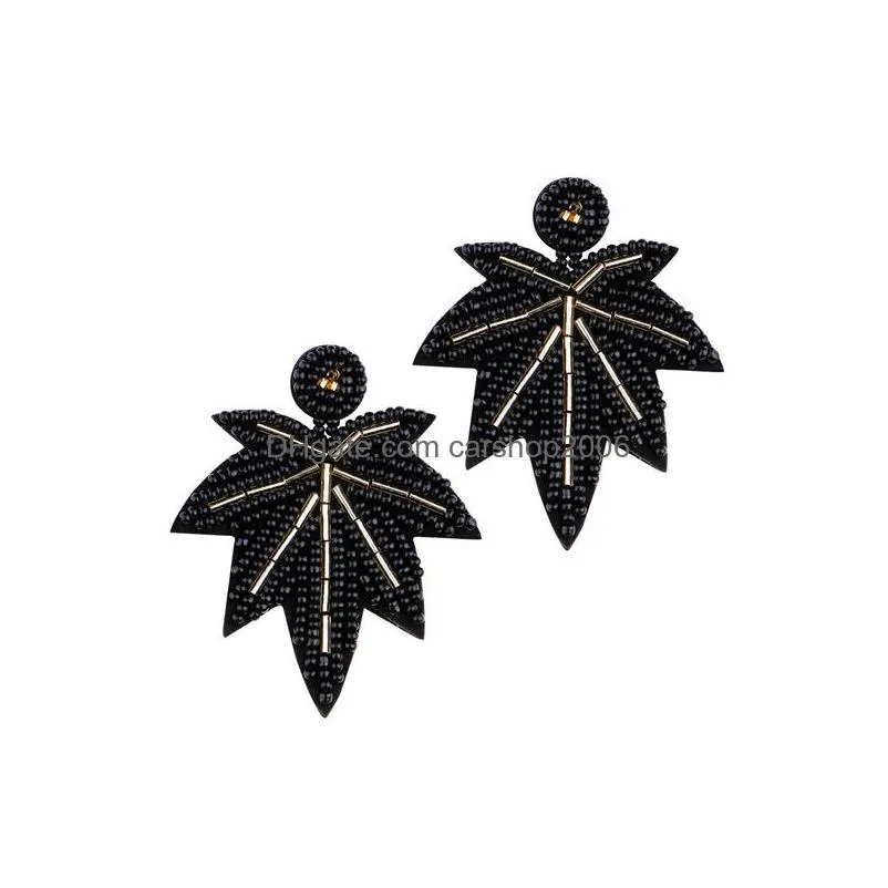 bohemia fashion jewelry womens beaded maple leaf earrings handmade beads dangle stud earrings