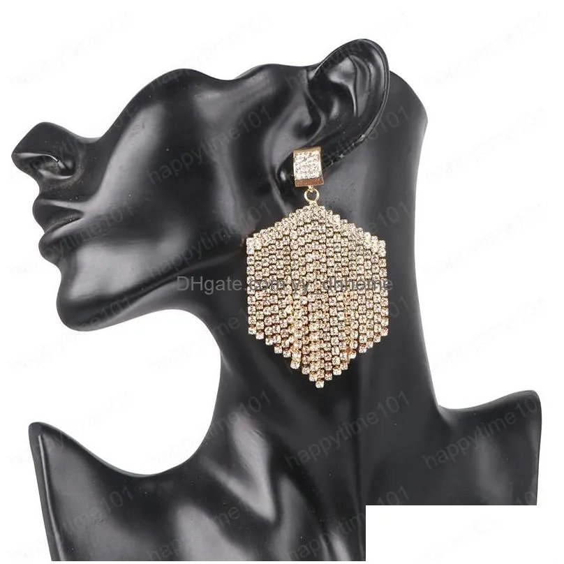  arrivals fashion rhinestone statement tassel earrings vintage long chain wedding party dangle big earrings for woman