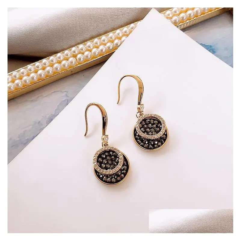 fashion jewelry geometry circle black diamond earring women elegant earrings