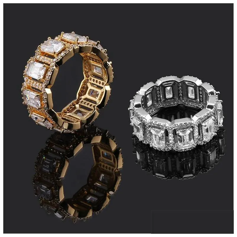 hip hop rings jewelry luxury 18k gold plated cluster rings grade quality glaring zircon paved fashion wedding rings wholesale