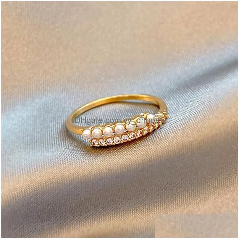 pearl ring exquisite geometric opening rings temperament simple finger ring luxury girl women jewelry gift