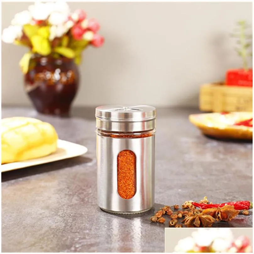 80ml spice bottle powder shaker bottle shaker with paint coated stainless steel cover adjustable lid 4 colors 418 j2