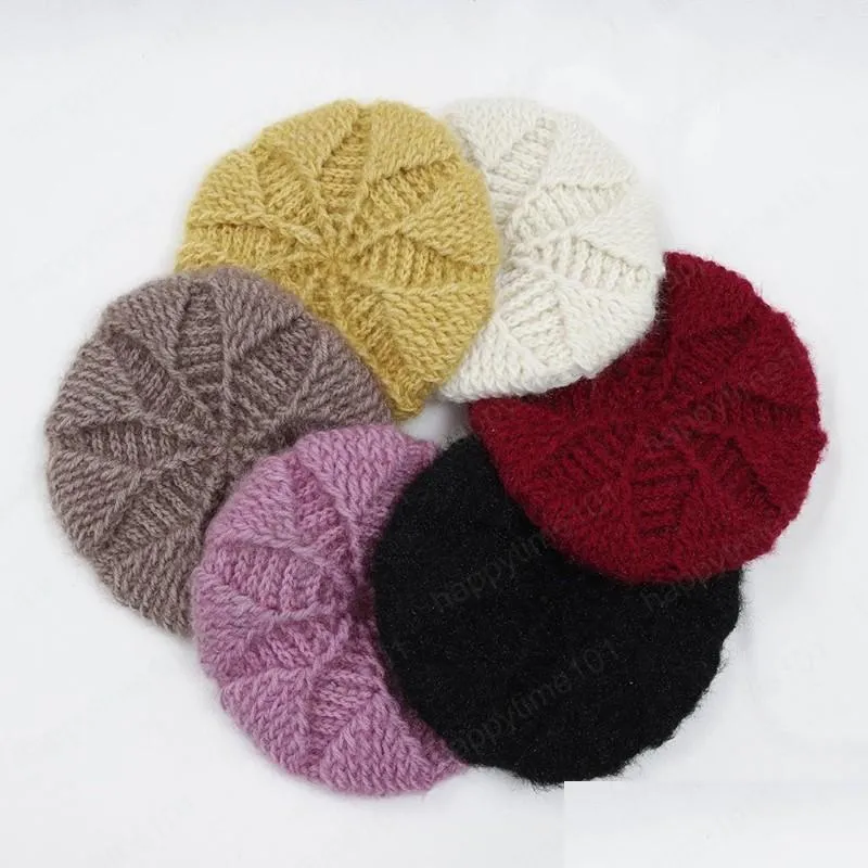 womens knitting winter berets luxury elegant cotton beret hollow out flowers decorative hand hooked autumn ladies hat