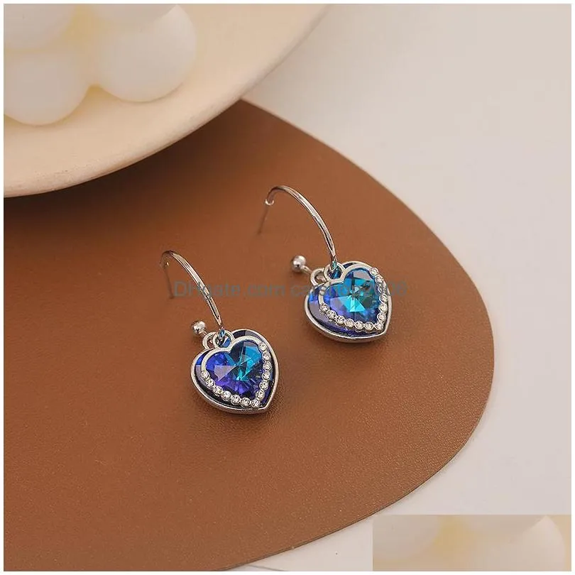 fashion jewelry s925 silver post heart of ocean sapphire earrings blue heart crystal earrings