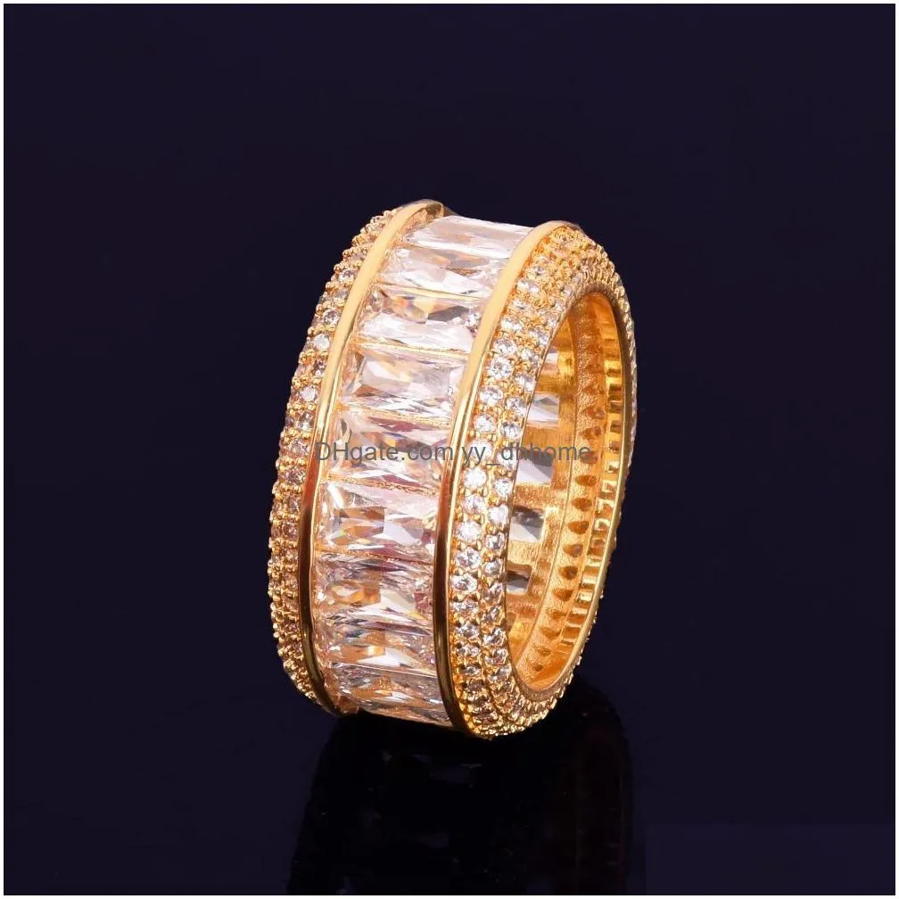 size 712 ice out hip hop cz baguette rings jewellery gold sliver micro paved ring for man women gift