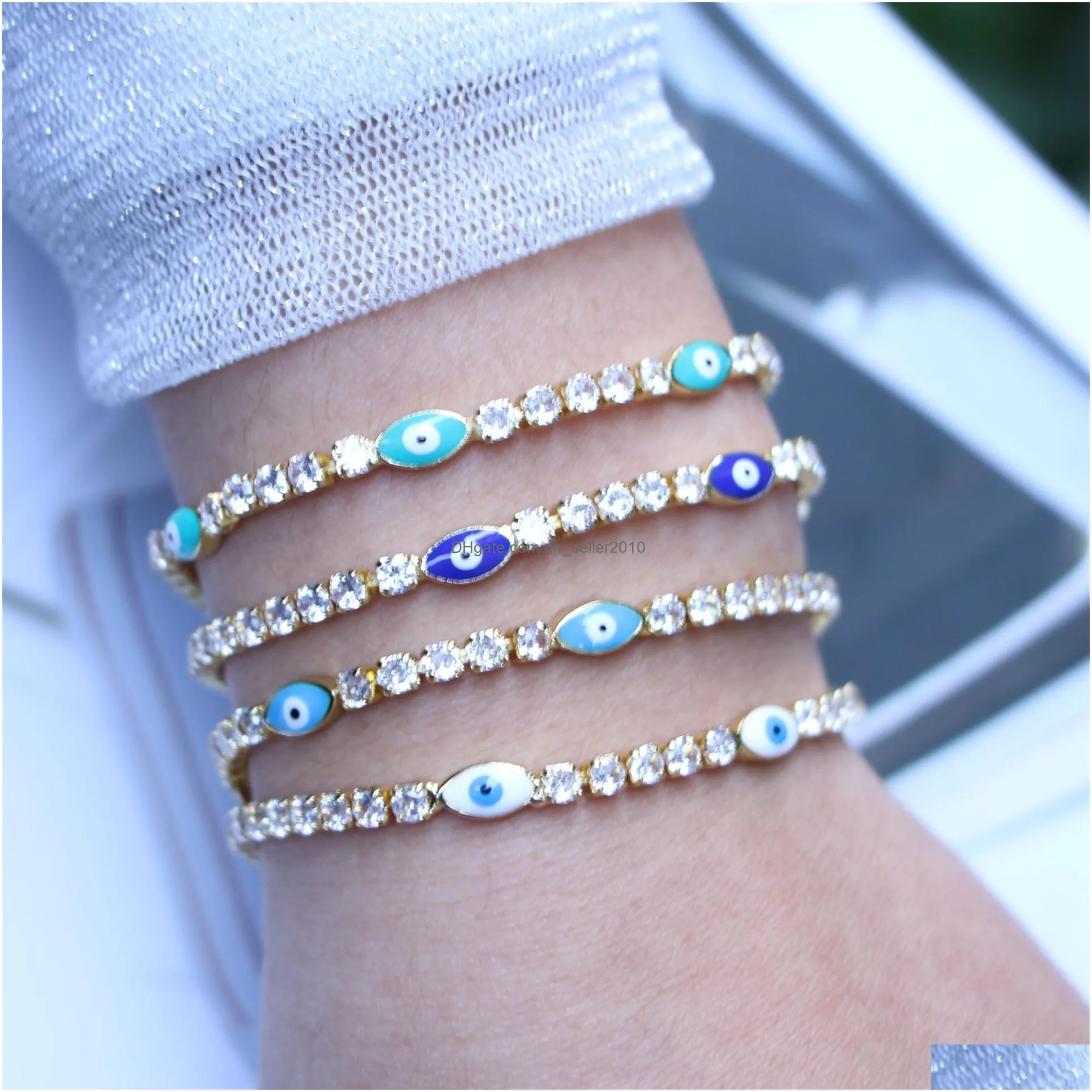 fashion jewelry enamel evil eye bracelets for women crystal zircon blue eyes chain bracelet
