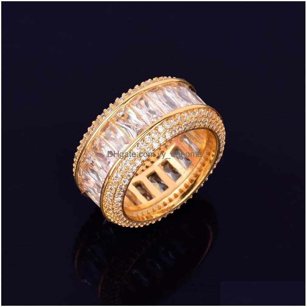 size 712 ice out hip hop cz baguette rings jewellery gold sliver micro paved ring for man women gift