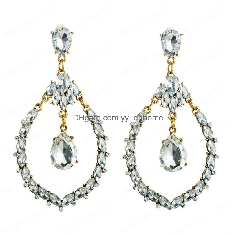 drop earrings jewelry earrings for woman classy lady exaggerated big oval water drop zinc alloy color rhinestone earrings
