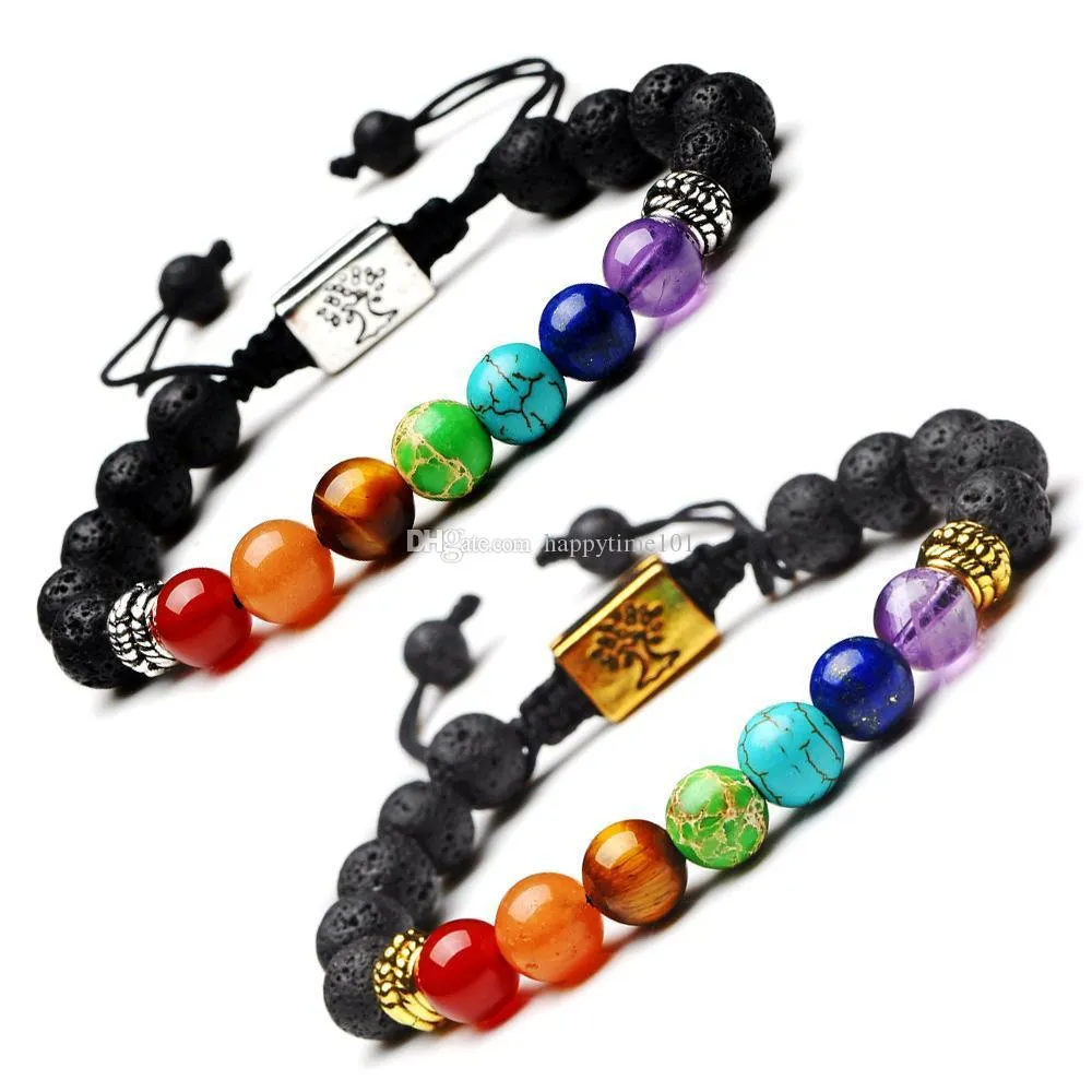  lava rock beaded bracelets fashion square tree of life natural stone charm jewelry 7 color stone cuffs bangles turquoise bracelet