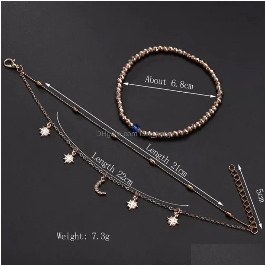 fashion jewelry multilayer anklet beads anklets stars moon charms chains anklet