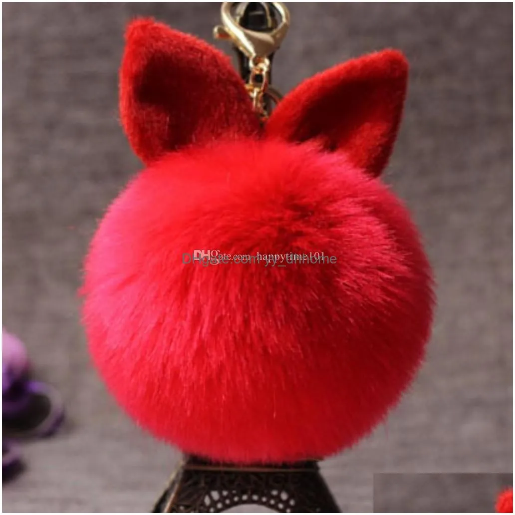 fashion bunny ear keychain pompom rabbit women lovely animal key chain woman bag charms backpack wallet fur keyring toys