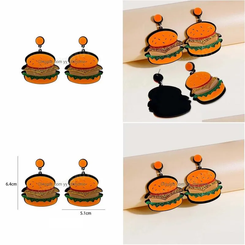 acrylic hamburger food dangle earrings for women exaggerate chicken burger earrings party prom jewelry gift accessory