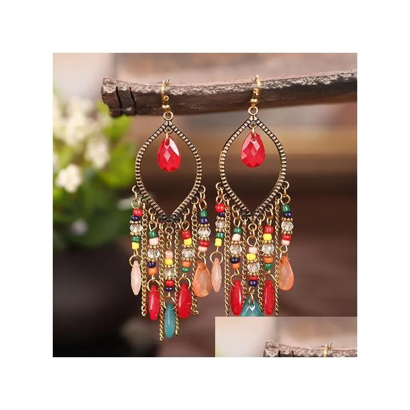 bohemian fashion jewelry vintage drop tassels beaded dangle earrings