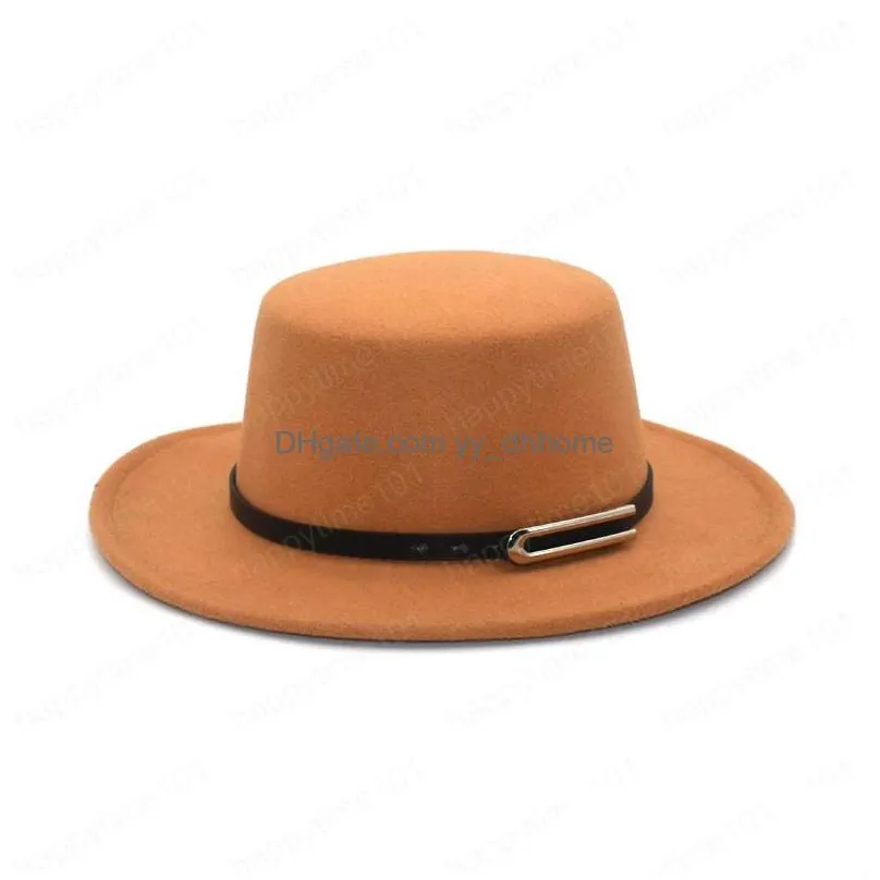  fashion winter autumn wool fedora hat women flat top bowler hat wide brim man jazz hat elegant lady church hats