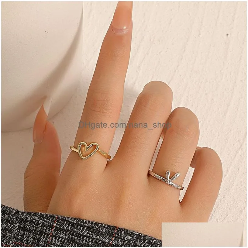 fashion jewelry love ring set for women irregular twopiece heart shape opening rings