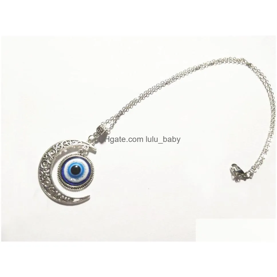 turkish symbol evil blue eyes hollow out moon pendant necklace women men nazar turkey arabic islamic lucky charm gift