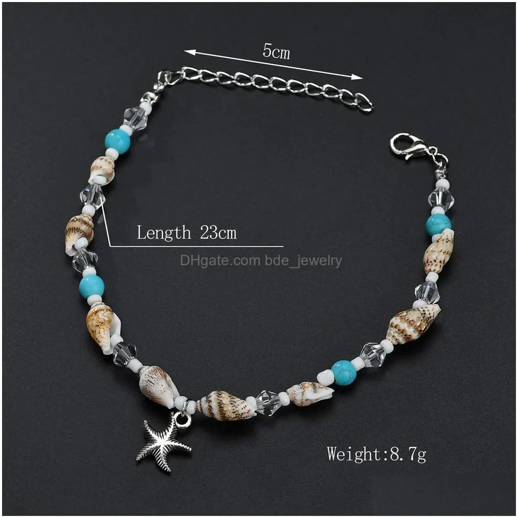 fashion jewelry shells anklet chain shell starfish charms beaded ankle bracelet beach anklets foot chains