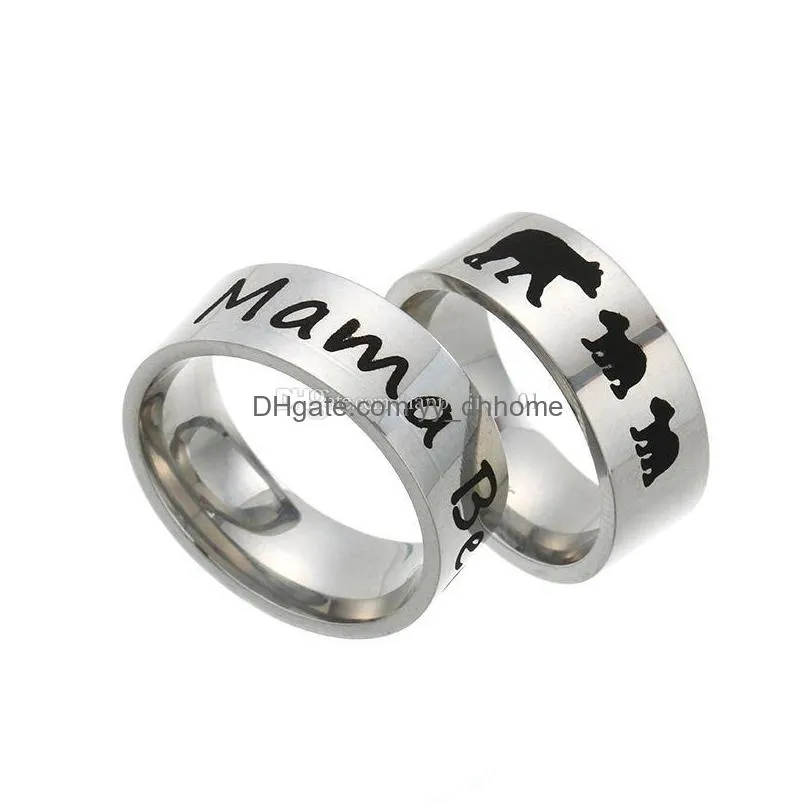  stainless steel mama baby bear rings enamel cubs mother and kids lettering band ring fashion jewelry for mom birthday gift