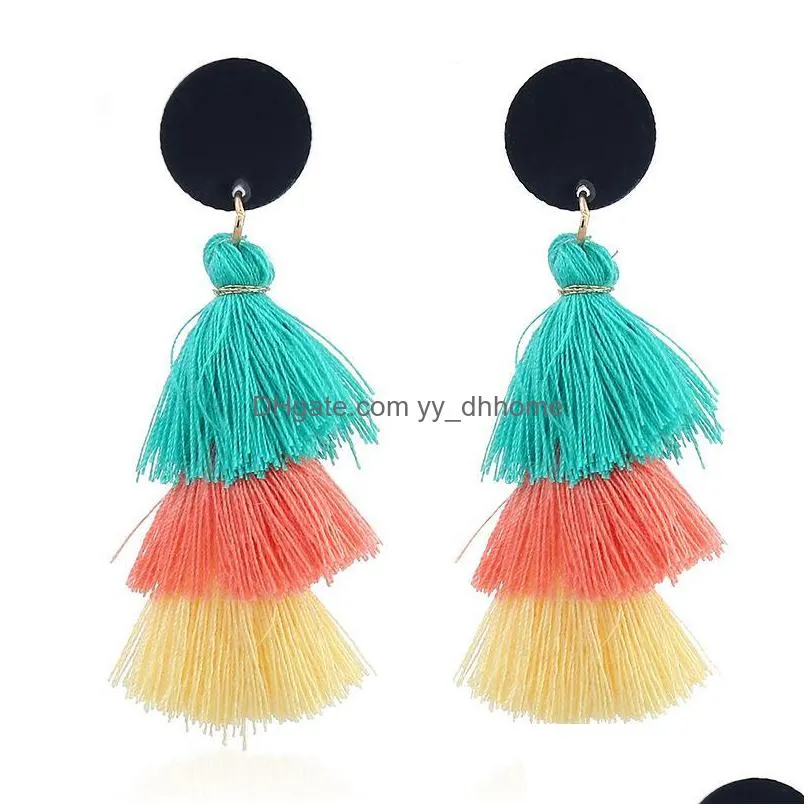 multicolor layered tassel dangle earrings tiered thread handmade bohemian statement earrings for party wedding christmas jewelry gifts
