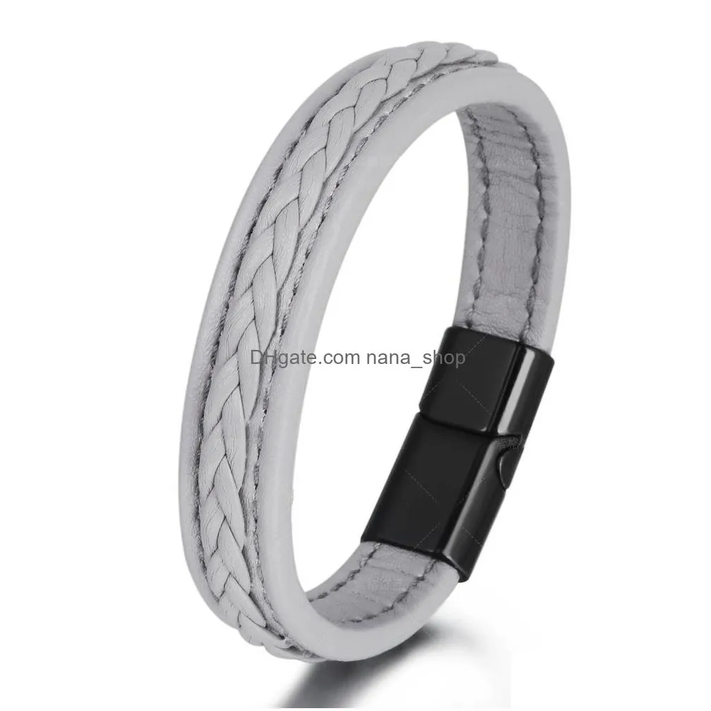 fashion retro mens leather rope woven bracelets magnetic buckle leather bracelet