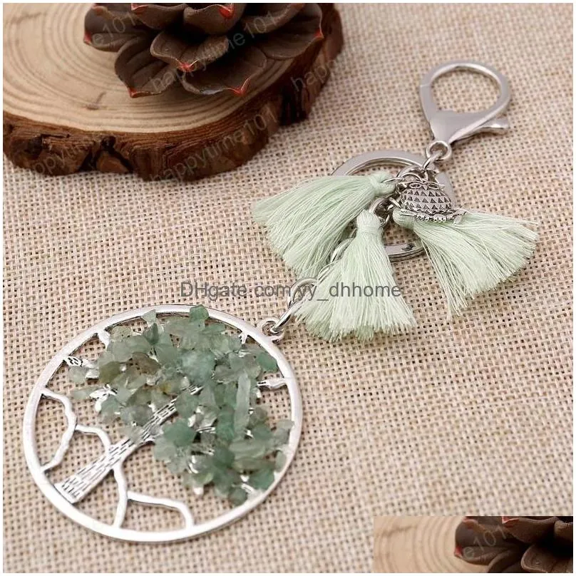 natural stone tree of life keyring owl keychain tassel charms keychain accessories designer keyring fashion jewelry drop ship
