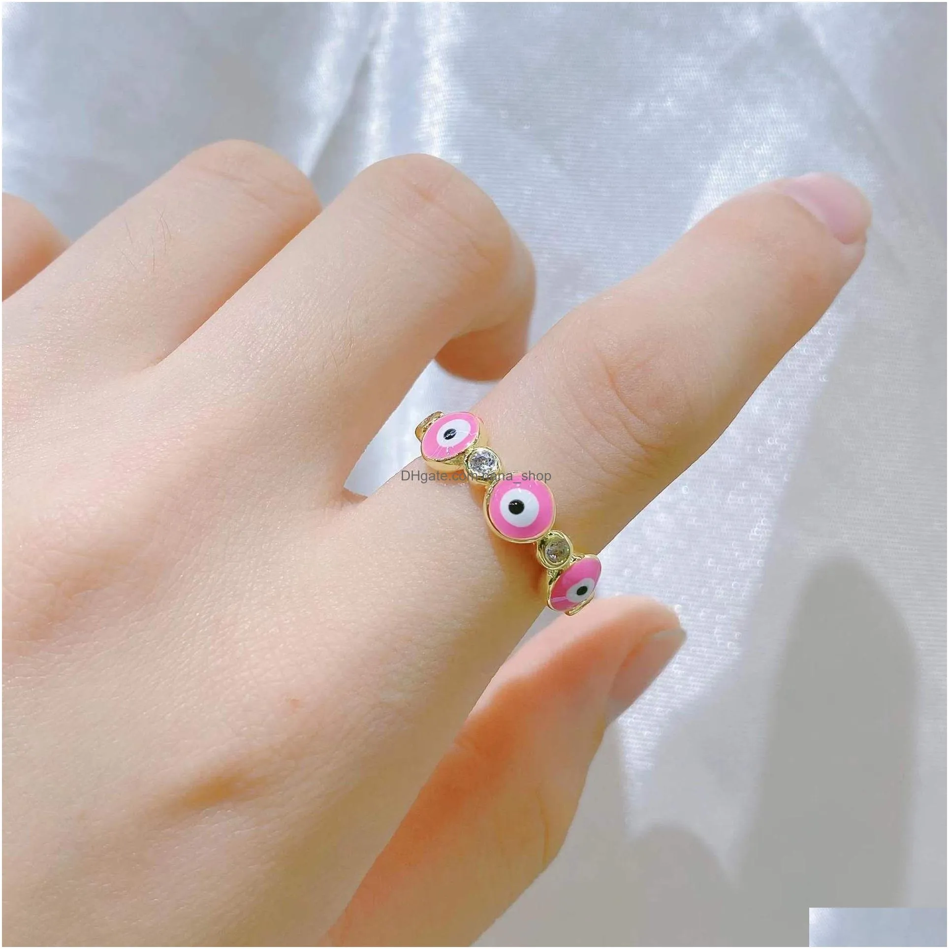 fashion jewelry enamel evil eye band rings for women blue eyes opening adjustable ring