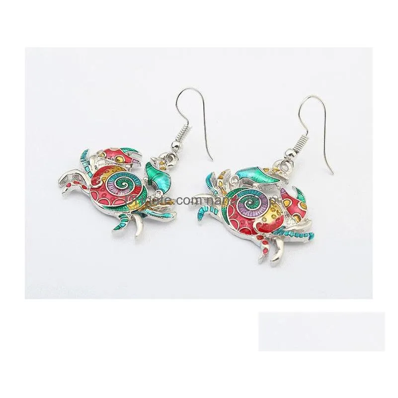 europe vintage party casual jewelry set womens colored glaze crab necklace with earrings