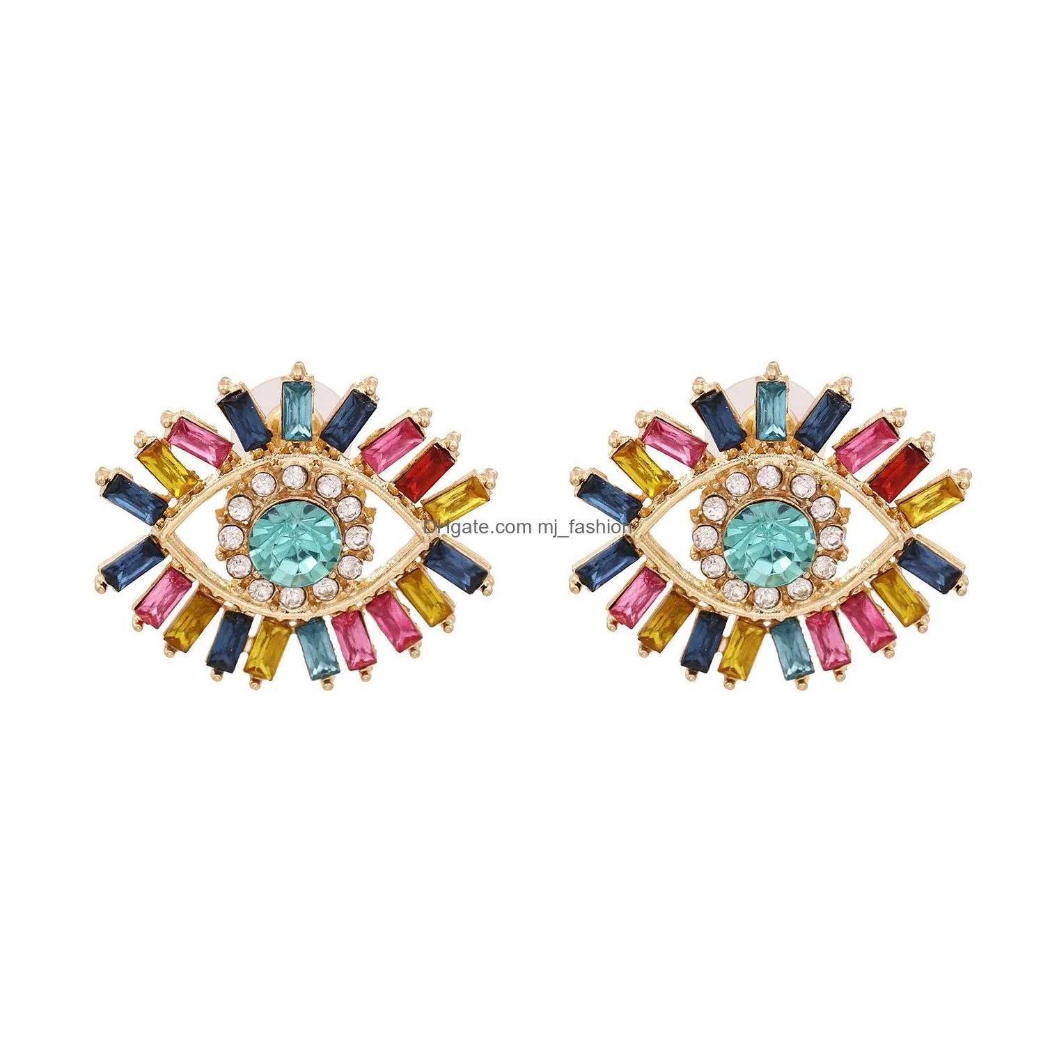 fashion jewelry womens angle eye stud earring colorful rhinstone evil eyes earrings
