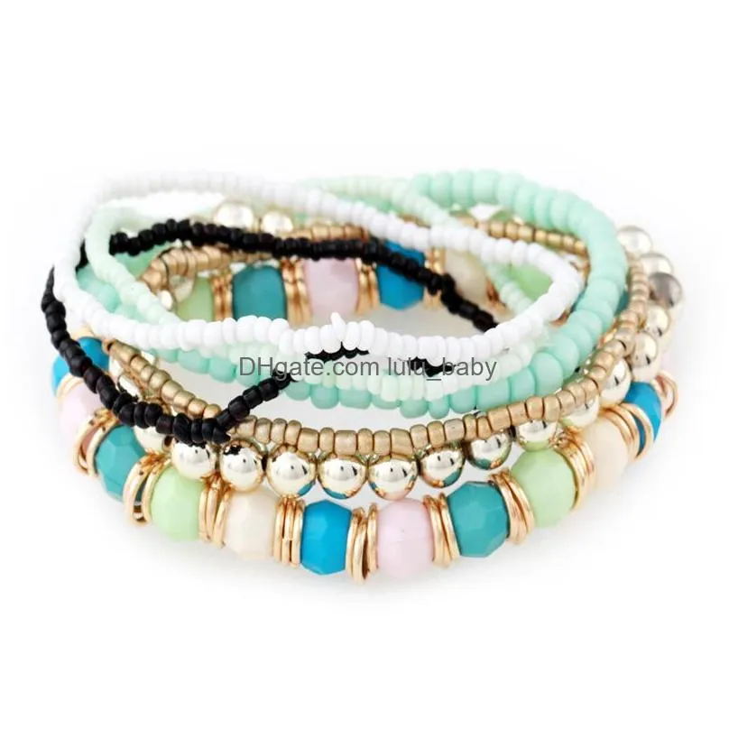 bohemian fashion jewelry strands resin beads bracelet multi layer colorful beaded charms bracelets