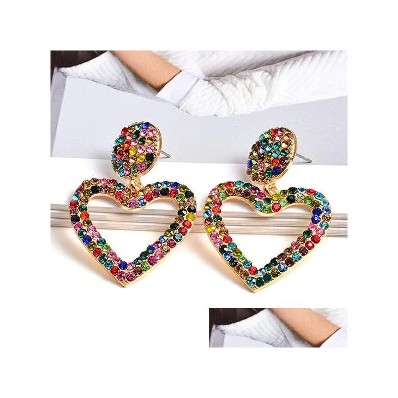 fashion jewelry peach heart diamond earrings colorful rhinstone dangle stud earrings