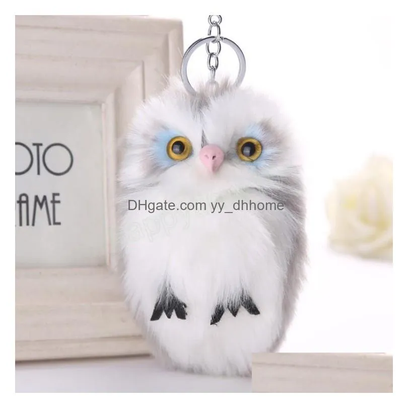 cartoon fluffy owl keychains for women cute owl animal pendant key chain holder car bag charms key accessories jewelry gifts