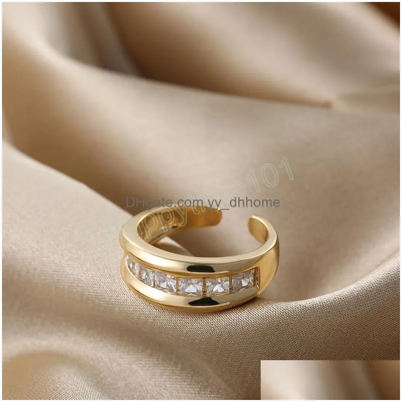 trendy cz zircon gold color open rings for women luxury crystal stone engagement ring wedding bands jewelry lover gifts